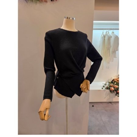 스카프 언발 버튼 니트