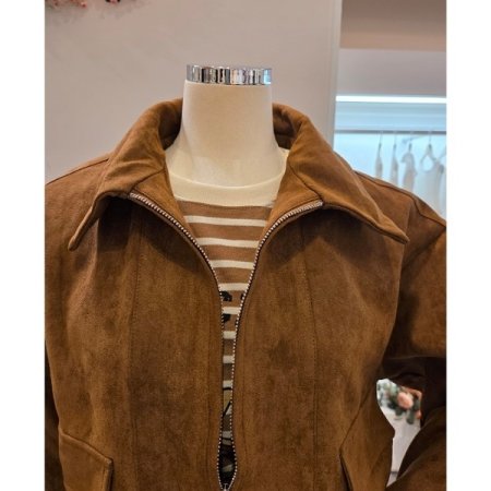 밑단밴딩 스웨이드 집업 자켓