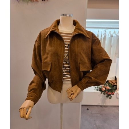 밑단밴딩 스웨이드 집업 자켓