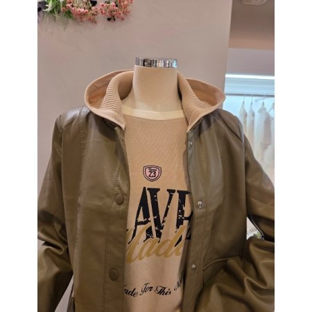 니트 후드 레자 자켓