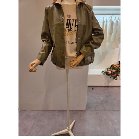 니트 후드 레자 자켓