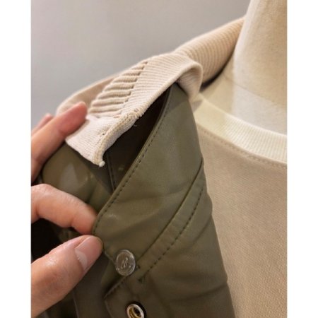 니트 후드 레자 자켓