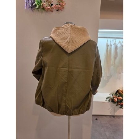 니트 후드 레자 자켓