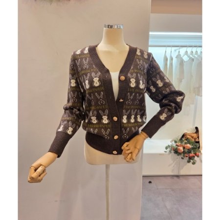 토끼 브이넥 니트 가디건