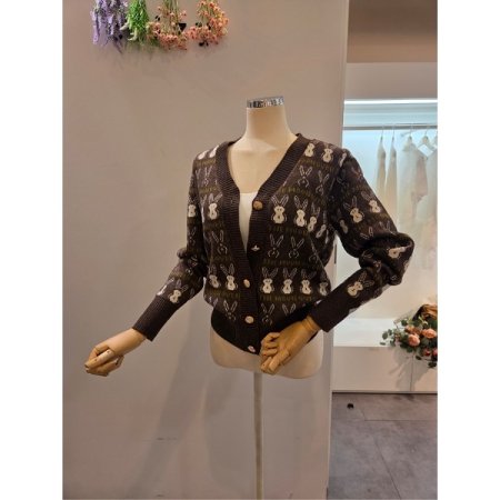 토끼 브이넥 니트 가디건