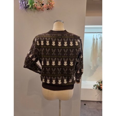 토끼 브이넥 니트 가디건