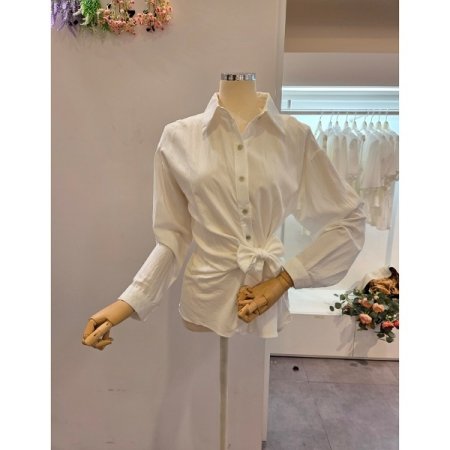 클리지 옆 리본 카라 셔츠