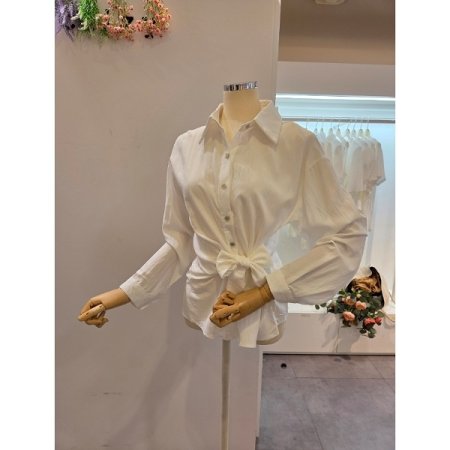 클리지 옆 리본 카라 셔츠