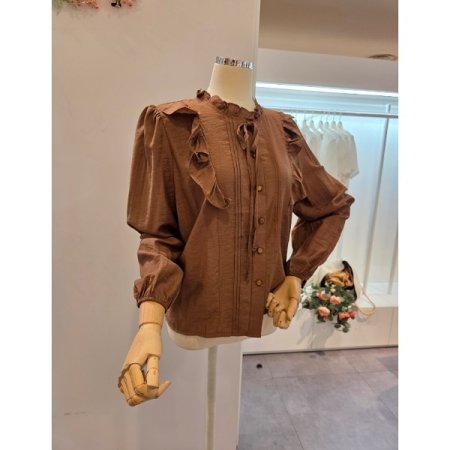 클리지 양 러플 핀턱 블라우스