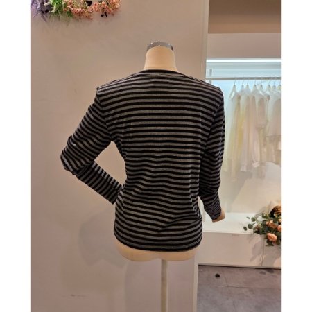 클리지 링 장식 스트라이프 티셔츠