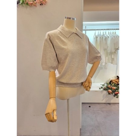 무지 카라 5부소매 니트