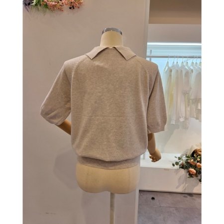 무지 카라 5부소매 니트