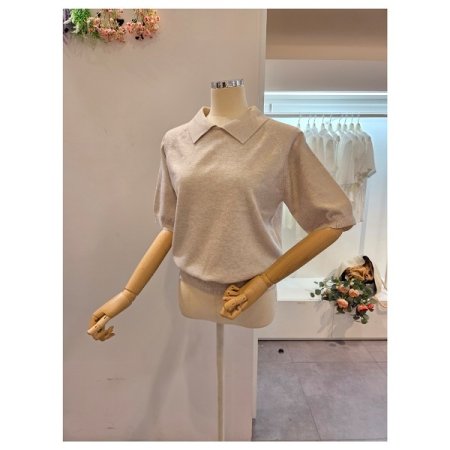 무지 카라 5부소매 니트