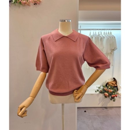 무지 카라 5부소매 니트