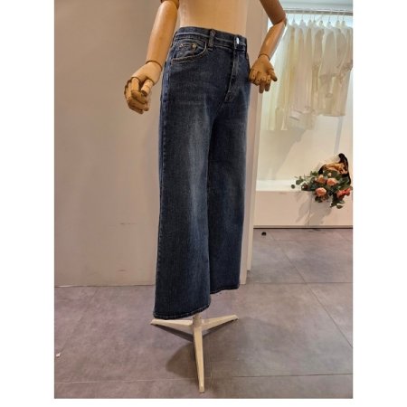 베이직 워싱 데님 통 와이드 팬츠
