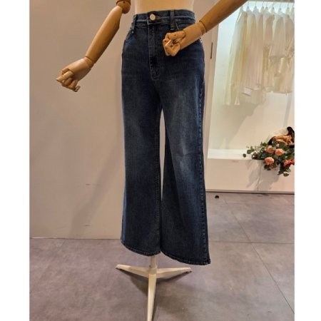 워싱 데님 통 부츠컷 팬츠