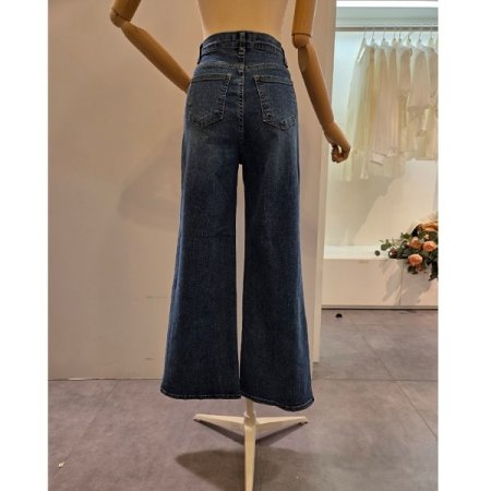 워싱 데님 통 부츠컷 팬츠