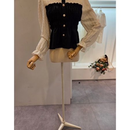 스모크 밴딩 라운드 블라우스