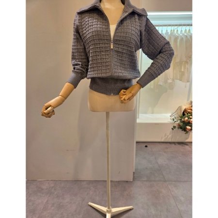 카라 와플 집업 가디건