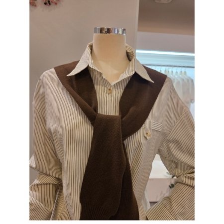 줄무늬 셔츠 어깨니트숄 세트