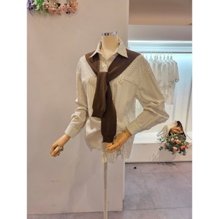 줄무늬 셔츠 어깨니트숄 세트