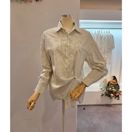 줄무늬 셔츠 어깨니트숄 세트