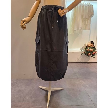 허리 밴딩 카고 롱 스커트