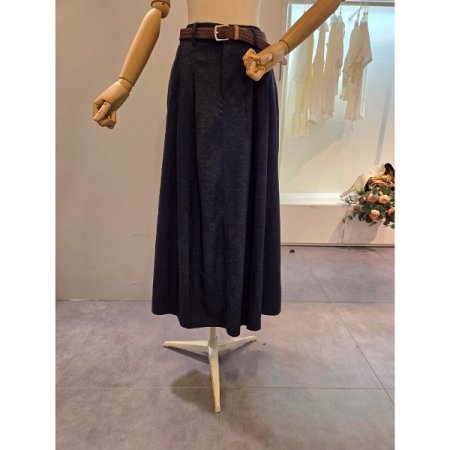 핀턱 롱 스커트 벨트 세트