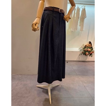 핀턱 롱 스커트 벨트 세트