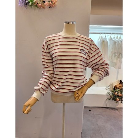 레터링 자수 줄무늬 맨투맨