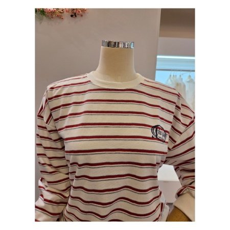 레터링 자수 줄무늬 맨투맨