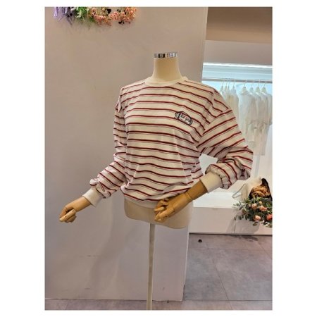 레터링 자수 줄무늬 맨투맨