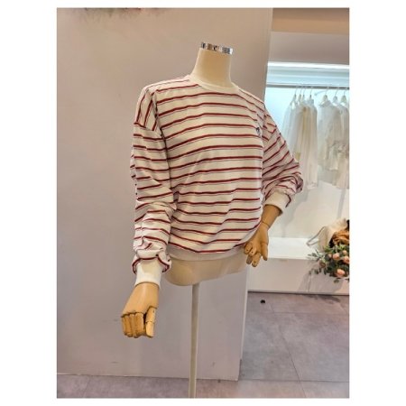 레터링 자수 줄무늬 맨투맨