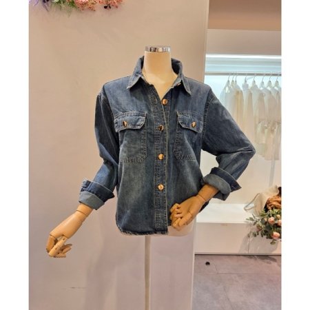 양포켓 워싱 데님 셔츠