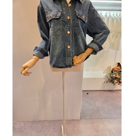 양포켓 워싱 데님 셔츠