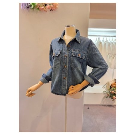 양포켓 워싱 데님 셔츠