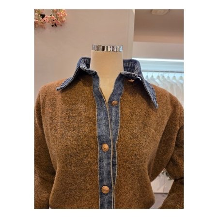 데님 카라 배색 니트 가디건