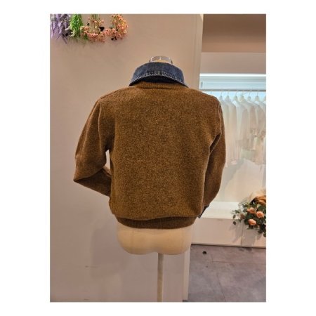 데님 카라 배색 니트 가디건