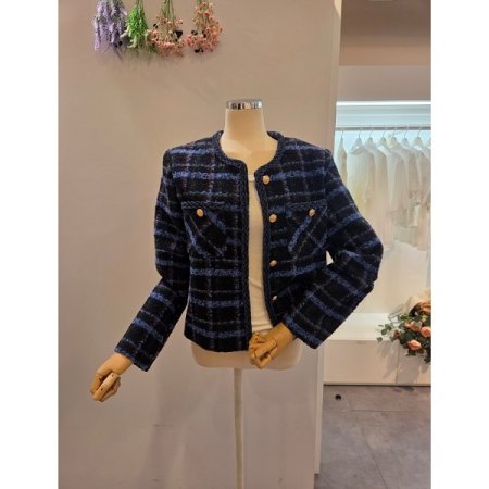 노카라 체크 트위드 자켓