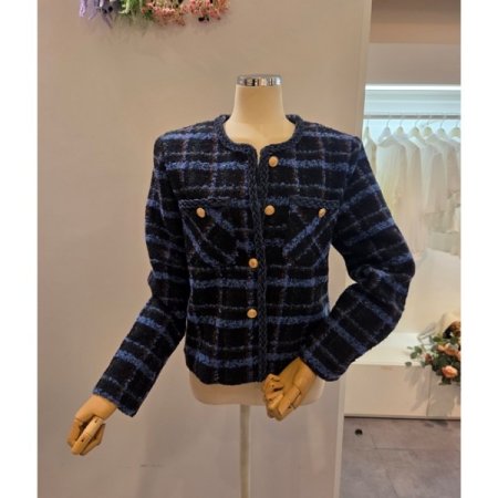 노카라 체크 트위드 자켓