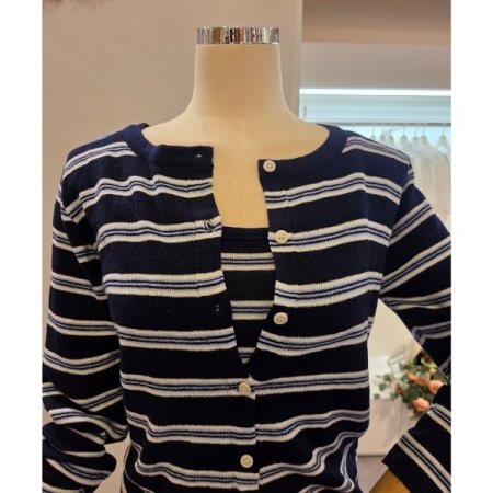 스트라이프 끈 탑 가디건 세트