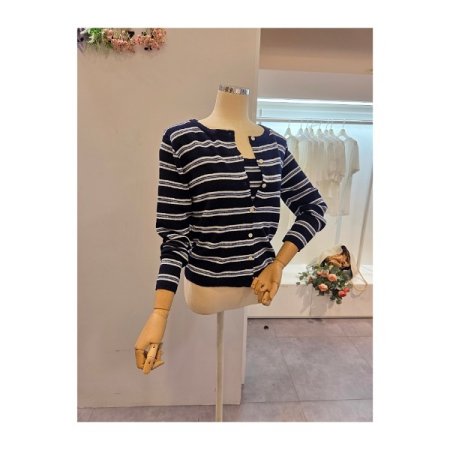 스트라이프 끈 탑 가디건 세트