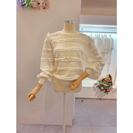 프릴 레이스 라운드 니트