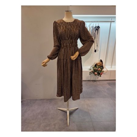 라운드 패턴 밴딩 롱 원피스