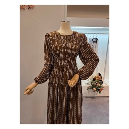 라운드 패턴 밴딩 롱 원피스