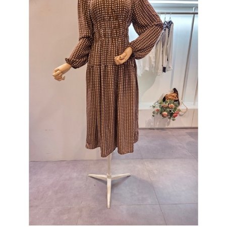 라운드 패턴 밴딩 롱 원피스