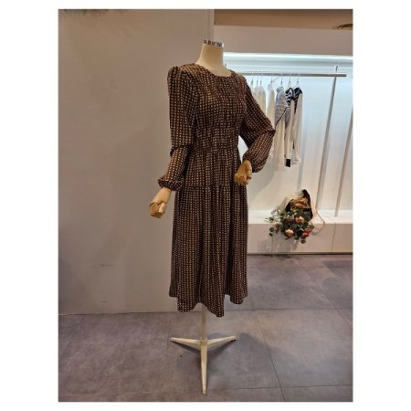 라운드 패턴 밴딩 롱 원피스