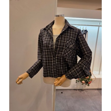 체크 셔츠 탑 세트