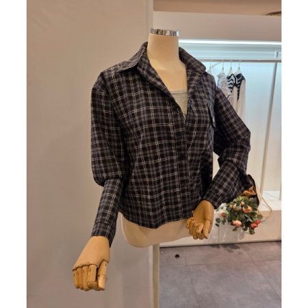 체크 셔츠 탑 세트