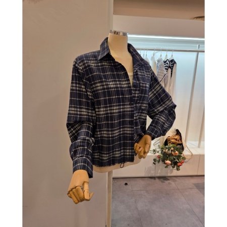 스트링 카라 체크 셔츠